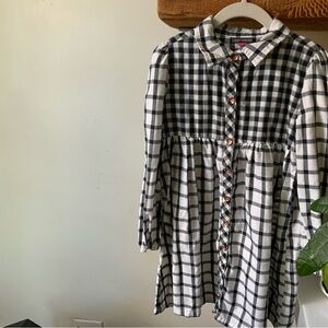 Vince Camuto Black and White Plaid Button-Front Girls' Dress